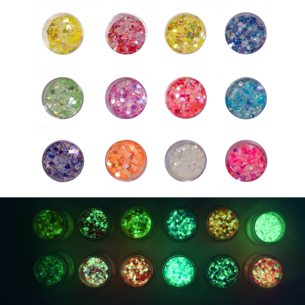 Chunky Glitter - Glow In The Dark (12 stuks/ 5g per potje)